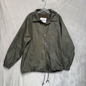 WEIV Jacket Mens Large Olive Green Fleece Lined Snap Front Windbreaker Coat